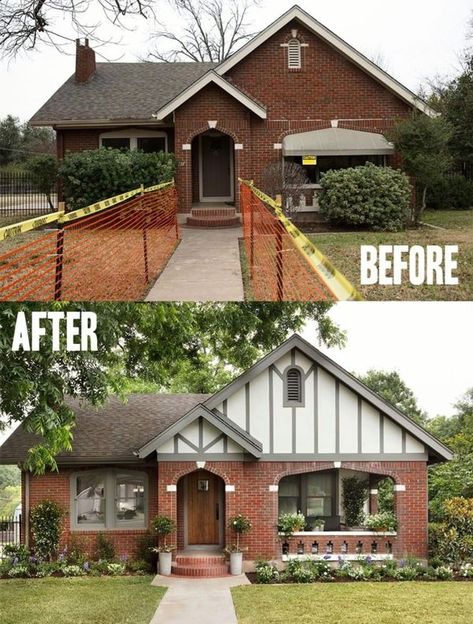 Nicole Gates Best House Exterior, House Exterior Before And After, Brick House Exterior, Exterior House Renovation, Fixer Upper House, House Makeovers, Bungalow Exterior, Home Exterior Makeover, Exterior Renovation