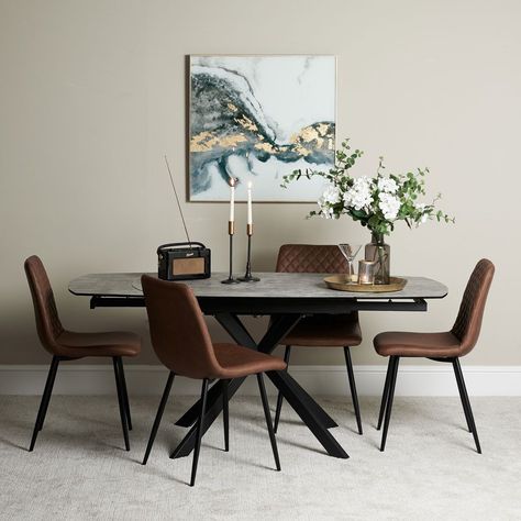 Dining Chairs Minimalist, Black Dining Table Brown Chairs, Black Table Brown Chairs, Leather Chairs Dining Table, Leather Dining Chairs With Wood Table, Tan Leather Dining Chairs, Tan Dining Chairs, Dining Table With Leather Chairs, Kitchen Repaint