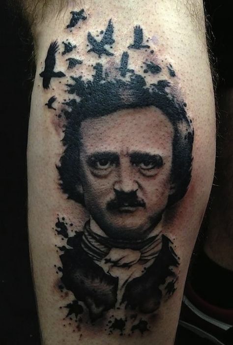 Edgar Alan Poe by Vinny Romanelli ... Poe Tattoo Ideas, Edgar Allen Poe Tattoo, Poe Tattoo, Writer Tattoo, Historical Tattoos, Tattoo Nightmares, Victorian Tattoo, Mother And Son Tattoo, Horror Tattoos