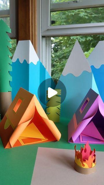 Camper Crafts For Kids, Tent Crafts For Kids, Diy Tents For Kids, Tent Template, Diy Kids Tent, Tent Craft, Diorama Kids, Camping Illustration, Diy Tent