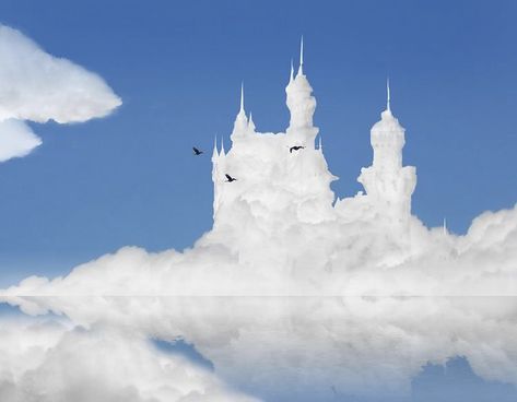 cloud castle angel aesthetic white aesthetic Heaven Illustration, Fantasy Clouds, Cloud Castle, Cloud House, Castle In The Clouds, Sky Castle, Up In The Clouds, White Castle, Cloud City