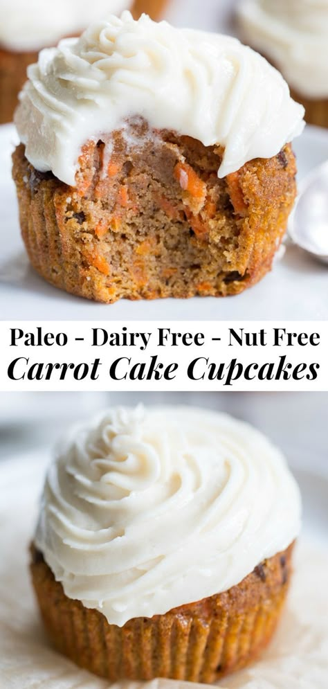 Healthyish Desserts, Paleo Cupcakes, Nut Free Desserts, Paleo Carrot Cake, Paleo Cake, Paleo Recipes Dessert, Carrot Cake Cupcakes, Nut Free Recipes, Clean Foods