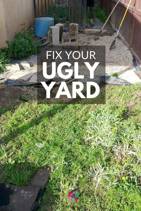 UGLY yard? You gotta see the AFTER reveal .. you won't believe what they did in this space for under $200! #SmartFunDIY #Patio #Barbecue #Xeriscaping #desertlandscaping #desert #GravelPatio #Entertaining #Landscape Corner Landscaping, Ideas For Flooring, Gravel Backyard, Desert Backyard, Floor Concrete, Diy Home Improvement Ideas, Backyard Decks, Cheap Landscaping Ideas, Gravel Landscaping