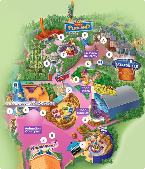 Map of Toon Studio — DLP Guide • Disneyland Paris Guidebook Disneyland Paris Map, Disneyland Plan, Paris Map Illustration, Disneyland Paris Attractions, Disney Studios Paris, Disneyland Map, Paris Illustration, Disney Paris, Paris Map