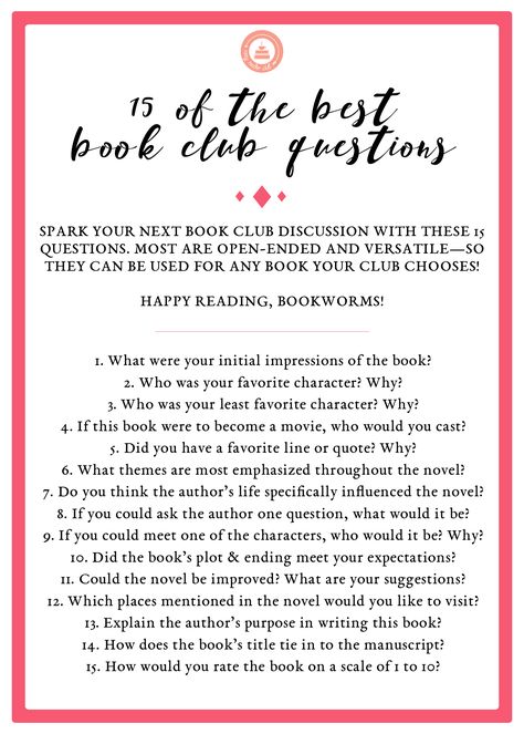 15 Of The Best Book Club Questions-- Cozy Reader Club #bookclub #booklover #books Book Club Apps, Book Club Projects, Book Club Questions For Adults, Book Club Ice Breaker Questions, Book Club Questions For Any Book, Bookclub Ideas Activities, Book Club Games, Questions Image, Book Club Ideas Hosting