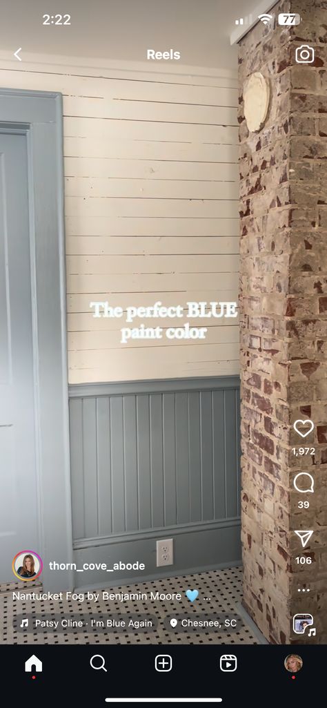 Dusty Blue Interior Paint, Blue Trim Bathroom, Dusty Cornflower Benjamin Moore Bedroom, Bathroom Wayne’s Coating, Benjamin Moore Dusty Cornflower, Bm Dusty Cornflower, Master Bath Paint Ideas, Dusty Cornflower Benjamin Moore, Dusty Blue Paint Color