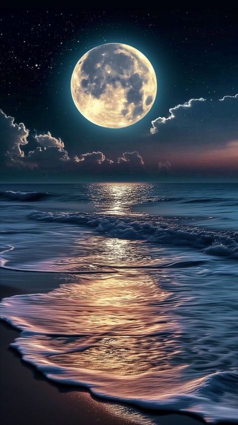 Moon Water Wallpaper, Moon Above The Sea, Full Moon Images Beautiful, Moon Sea Night, Full Moon Ocean, Full Moon Landscape, Aesthetic Lock Screen Wallpaper, Full Moon Pictures, Full Moon Photography