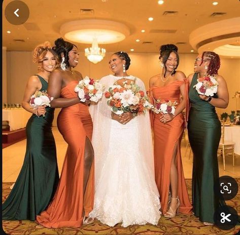 Emerald Green And Terracotta Bridesmaid Dresses, Sienna And Emerald Wedding, Style For Bridesmaid Dress, Burnt Orange And Green Wedding Colors, Emerald Green And Burnt Orange Wedding Colors, Emerald And Bronze Wedding, Emerald Green And Burnt Orange Wedding Decor, Burnt Orange Emerald Green Wedding, Bridesmaid Dresses Green Emeralds