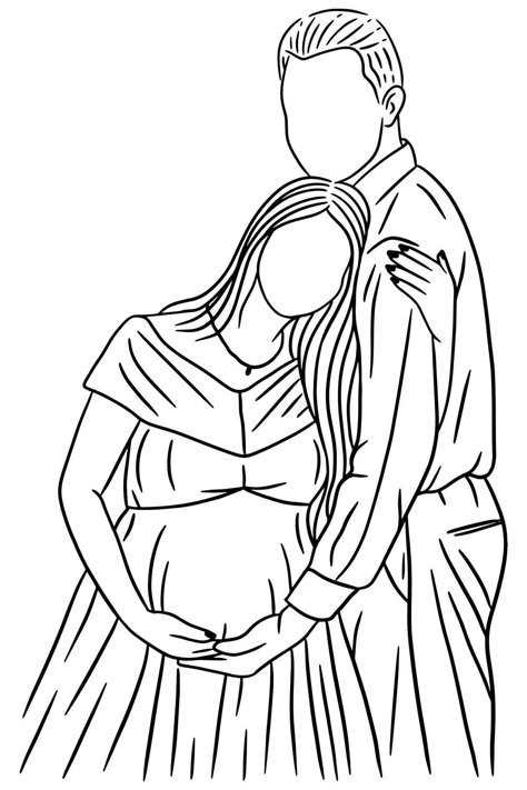 Pregnant Sketch Drawings, Pregnant Couple Illustration, Pregnancy Drawing Sketches, Drawing For Husband, Mom To Be Drawing, Husband And Wife Drawing, Mom Art Drawing, Pregnancy Art Drawing, Pregnant Couple Poses