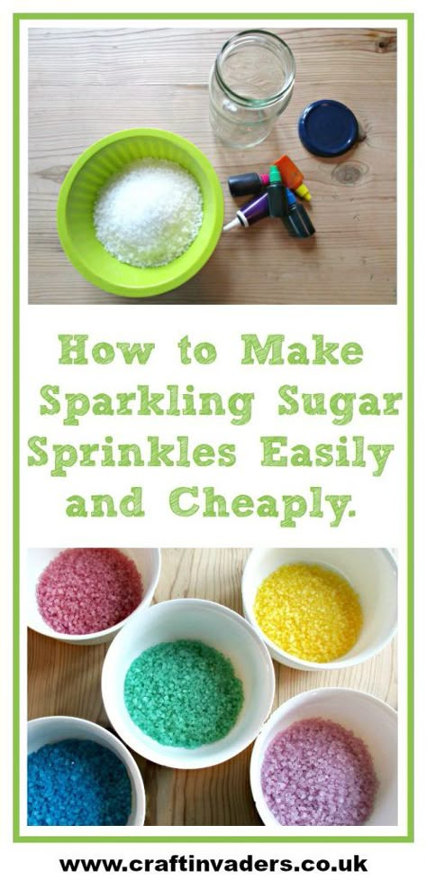 How to Make Homemade Sparkling Sugar Sprinkles • Craft Invaders How To Color Sugar For Sprinkles, How To Color Sugar, How To Color Chocolate, How To Make Sprinkles, Making Sprinkles, Homemade Sprinkles Recipe, Sprinkles Diy, Homemade Sprinkles, Diy Sprinkles