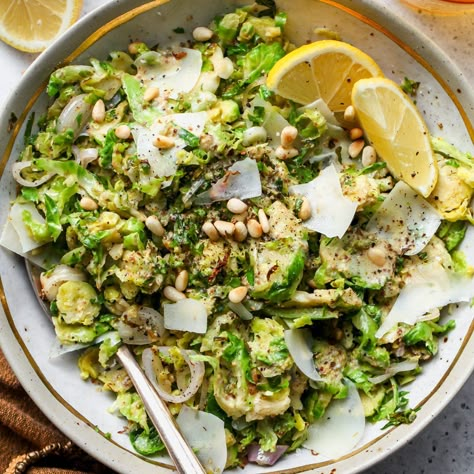 10-Minute Warm Brussels Salad with Whole-Grain Mustard Dressing Warm Brussel Sprout Salad, Salad With Mustard Dressing, Brussels Salad, 2024 Health, Dishing Out Health, Whole Grain Mustard, Sprout Salad, Vegetables Side Dishes, Food Ideas Recipes