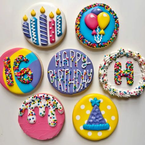 Birthday Cookies - The Graceful Baker Birthday Candle Cookies, Graceful Baker, Balloon Cookies, Happy Birthday Cookie, Cookie Decorating Supplies, Happy 12th Birthday, Baker Shop, Icing Design, Cookies Theme