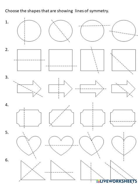 Line Of Symmetry Worksheet, Line Of Symmetry, Symmetry Math, Lines Of Symmetry, Worksheet Math, Symmetry Worksheets, Worksheets For Grade 3, 2d Shapes, Basic Concepts