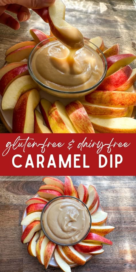 This dairy-free caramel dip is rich, sweet, and yummy. It’s quick to make and a crowd-pleaser. Serve it with apple slices for a delicious party treat. Dairy Free Caramel Apple Dip, Gluten Free Apple Dip, Dairy Free Apple Dip, Gluten Free Dairy Free Dip, Caramel Cream Cheese Apple Dip, Dairy Free Dips For Parties, Dairy Free Gluten Free Appetizers, Non Dairy Dips, Gluten Free Fruit Dip