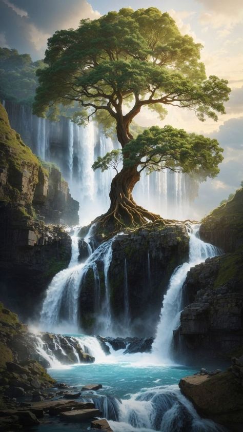 Japanese Waterfall Tattoo, Japanese Waterfall, Waterfall Tattoo, Waterfall Drawing, Dynamic Dance, 2024 Wallpaper, Majestic Tree, Dnd Inspiration, Board Wallpaper