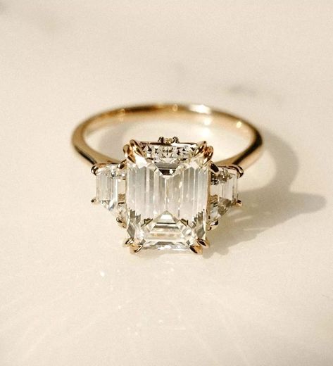 A million times yes... 💍 LR xx via @frankdarling Future Engagement Rings, Three Stone Engagement Ring, Emerald Cut Moissanite, Yellow Gold Wedding Ring, Emerald Engagement Ring Cut, Gold Wedding Ring, Dream Engagement, Promise Rings For Her, Dream Engagement Rings