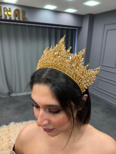 Gold Quinceanera Crown, Bridal Tiara, Wedding Crown, Pink Crown, Wedding Tiara You can message us for more color options, more than 20 color options available