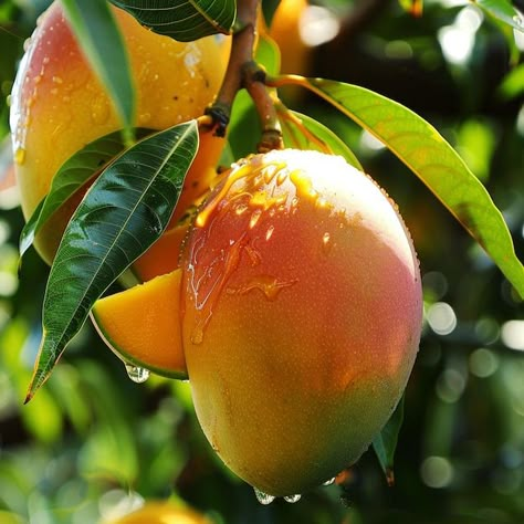 Photo a mango with mango leaves have wat... | Premium Photo #Freepik #photo Mangoes Aesthetic, Mango Aesthetic Fruit, Mango Picture, Mango Photo, Mango Aesthetic, Mango Plant, Mango Leaves, Perfume Company, Water Dripping