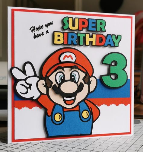 Mario Cards Birthdays, Super Mario Card Birthday, Mario Cards Diy, Super Mario Birthday Card Diy, Mario Birthday Cards Diy, Super Mario Birthday Card, Mario Birthday Card, Garfield Cake, Cardstock Projects