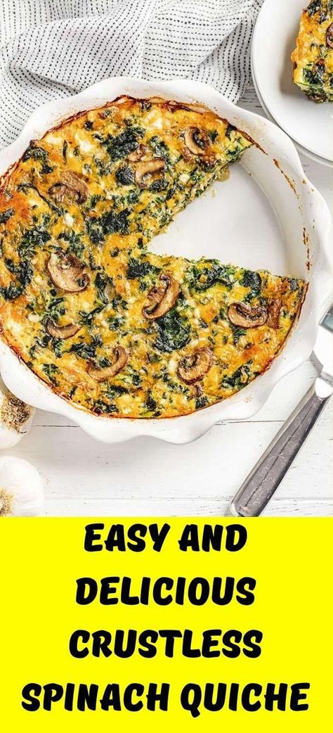 Spinach Mushroom Feta Crustless Quiche, Best Midnight Snacks, Crustless Spinach Quiche, Cheddar Quiche, Christmas Brunch Recipes, Spinach Mushroom, Spinach Quiche, Midnight Snack, Crustless Quiche