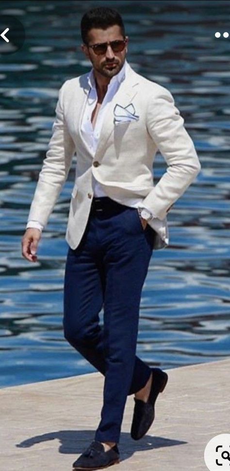 Man Wedding Outfit Summer, Men’s White Blazer Outfit, Men White Blazer Outfit, Men’s Summer Blazer, Sand Blazer Outfit Men, Men’s Summer Wedding Attire, Mens Fashion For Short Guys, Summer Wedding Suits Men, Summer Blazer Outfits Men