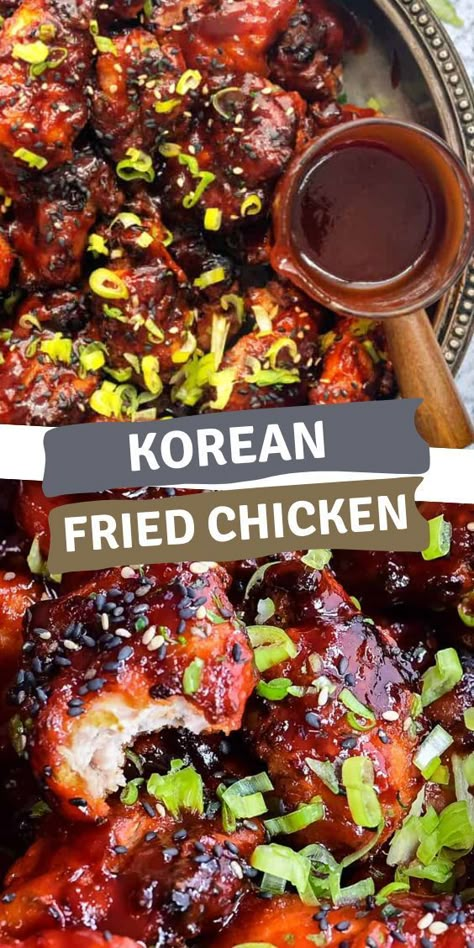 Korean fried chicken – crispy fried chicken in a sweet-yet-spicy chili sauce. Make this incredibly addictive chicken in your Air Fryer and prepare to be hooked! Korean Stir Fry Chicken, Korean Chicken Marinade Sauce Recipes, Korean Fried Chicken Sauce Recipe, Korean Chicken Recipe Air Fryer, Asian Chicken Thighs Air Fryer, Korean Fire Chicken, Korean Chicken Air Fryer, Korean Chicken Thigh Recipe, Easy Korean Chicken Recipes