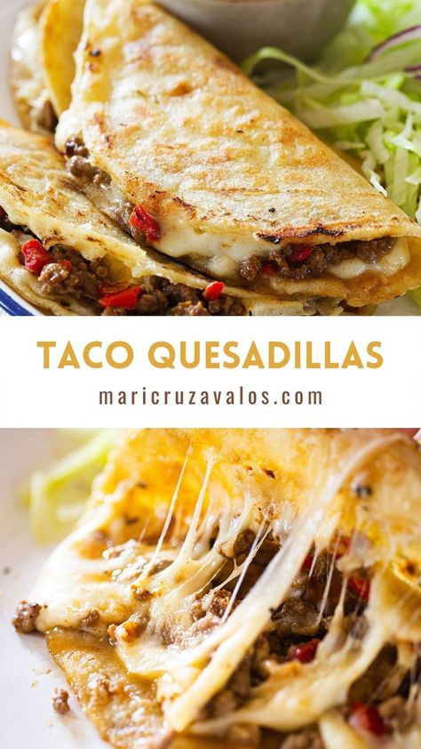 Taco Quesadillas, Taco Quesadilla, Beef And Peppers, Quesadilla Recipes Beef, Taco Recipes Ground Beef, Quesadilla Recipes Easy, Corn Tortilla Recipes, Taco Filling, Meatless Main Dishes