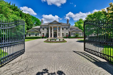 Carved Fireplace, Marble Tile Floor, Mansions For Sale, Iron Gates, Billiard Room, Cathedral Ceiling, Real Estate Tips, Guest Bedrooms, Dream House Decor