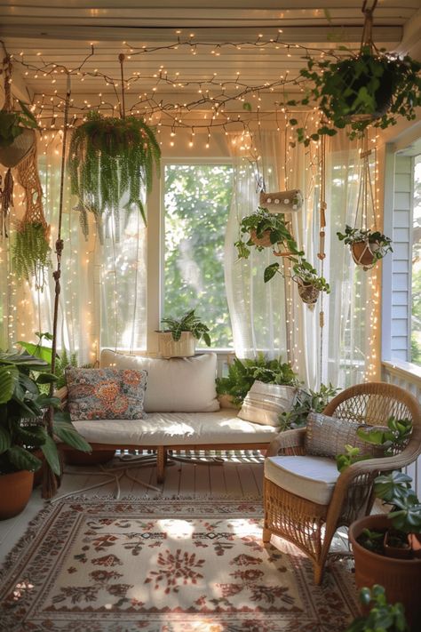 29 Incredible Boho Sunroom Ideas 7 Bohemian Sunroom, Boho Sunroom Ideas, Cozy Sunroom Ideas, Boho Sunroom, Sunroom Inspiration, Cozy Sunroom, Small Sunroom, Garden Nook, Sunroom Decorating