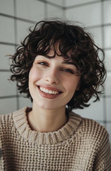 Short Hair Perm With Bangs, Short Curls With Bangs, Shag Cut Short Hair, Short Thick Curly Haircuts, Curly Short Hair Women, Short Shag Haircuts With Bangs, Perm Bob, Curly Short Haircuts, Perm Short Hair