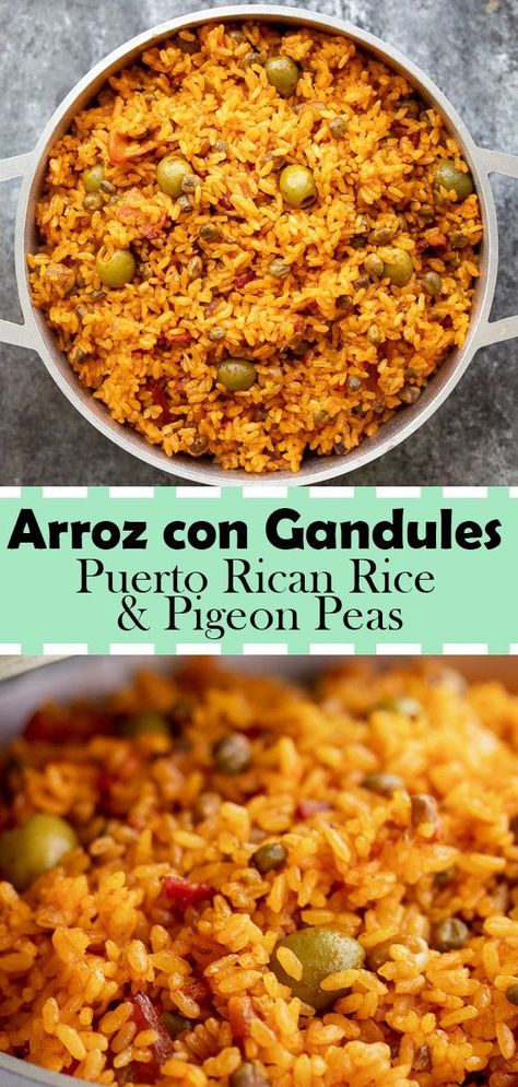 Arroz con Gandules is the best Puerto Rican rice dish that is filled with flavor. Arroz con Gandules is a traditional Puerto Rican dish that is served usually around Christmas season or special occasions. One of the main reasons why this is served for special occasions is because it serves ALOT of people. It is referred as “Puerto Rican Rice” and includes the Puerto Rican Cuisine seasoning sofrito to give it the unique mouthwatering taste. #dinner #recipe #puertorico #easyrecipe #rice #delicious Puerto Rican Rice, Thanksgiving Dinner For Two, Sofrito Recipe, Recetas Puertorriqueñas, Puerto Rican Cuisine, Puerto Rican Dishes, Puerto Rico Food, Boricua Recipes, Thanksgiving Dinner Recipes