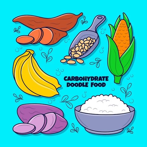 Carbohydrate food element set with color... | Premium Vector #Freepik #vector #carbohydrates #carbs #wheat-bag #food-groups Carbohydrates Food Drawing, Carbohydrates Drawing, Carbohydrates Food List, Educational Quotes, Wheat Bag, Shirt Painting, Name Decorations, Complex Carbs, Carbohydrates Food