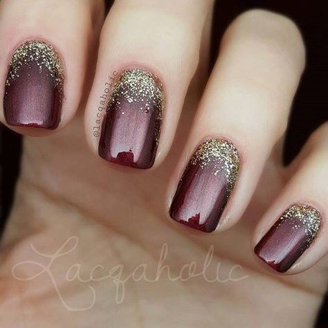 Wedding Nails Glitter, Gold Glitter Nails, Glittery Nails, Gold Nail, Burgundy Nails, Super Nails, Nail Art Wedding, Her Nails, Bride Nails