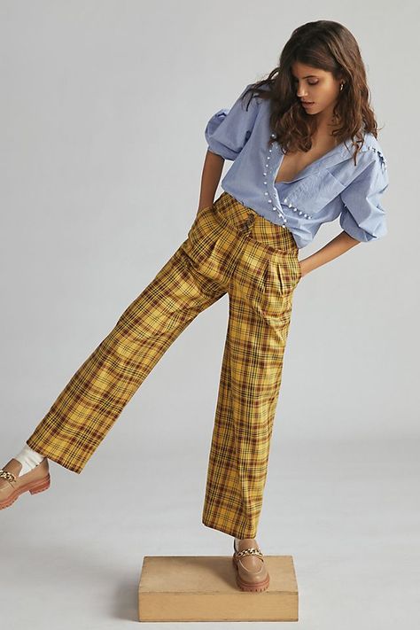 Anthropologie Style Outfit, Work Pants Women, Anthropologie Style, Chunky Loafers, Striped Wide Leg Pants, Wide Leg Cropped Pants, Wide Leg Linen Pants, Favorite Sweater, Brown Plaid