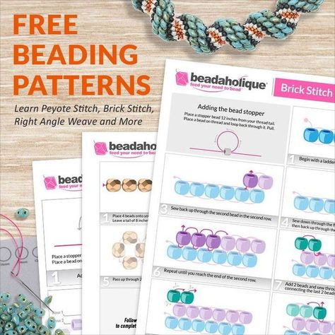 Did you know we offer free beading patterns for the most popular bead stitches?  Print out the pdf to consult while you watch our free instructional videos or try one of our hundreds of free projects.  You're welcome.⁣ Beaded Jewelry Patterns Tutorials Simplebeadpatterns, Beading Stitches Patterns, 3 Color Seed Bead Pattern, Beginning Beading Tutorials, Bead Diagrams Free Pattern, Seed Bead Patterns Free Jewelry Making Tools, Beading For Beginners Learning Step By Step, Beadaholique Tutorials, Printable Beading Patterns