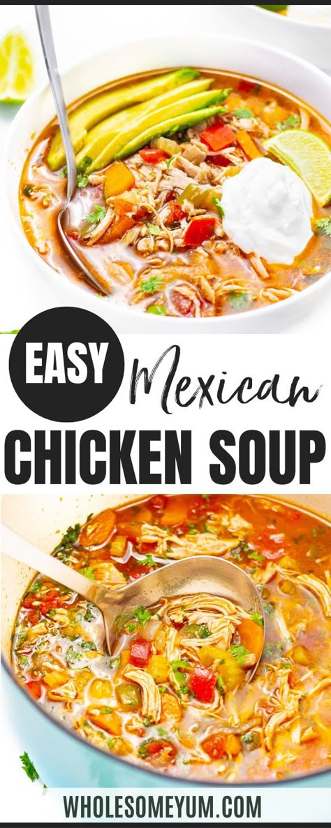 Mexican Chicken Soup ( Caldo De Pollo) Chicken Bell Pepper Soup, Keto Chicken Tortilla Soup Low Carb, Low Carb Mexican Soup, Keto Mexican Soup, Easy Mexican Chicken, Mexican Soups, Mexican Chicken Soup, Chicken Soup Crockpot, Mexican Soup Recipes