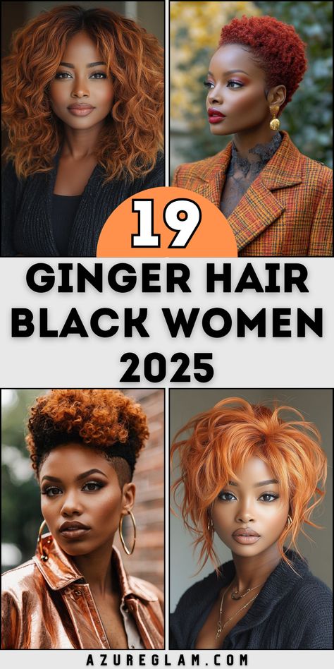 Create your signature look with ginger hair for black women in 2025, highlighting 19 styles that include braided designs, soft curls, and sleek locs. These hairstyles, ranging from short cuts to long, flowing wigs, complement dark skin tones beautifully. Add dimension with 4c curls or experiment with bold braids for a fresh and stylish update. For a chic, polished appearance, opt for short hairstyles that exude confidence and modernity. Peach Hair On Black Women, Bright Hair Colors Black Women, Ginger Tapered Natural Hair, Burgundy And Ginger Locs, Winter Loc Colors, Green And Black Hair Black Women, Mowhak Hairstyle Black Women, Dark Skin With Ginger Hair, Winter Hair Colors For Black Women