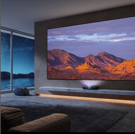 Huge Tv In Living Room, Concrete Room, Huge Tv, Cool Room Designs, Home Cinema Room, Big Tv, Large Tv, Living Room Ceiling, Cinema Room