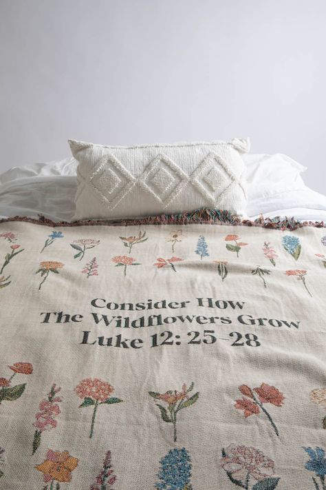 Consider How The Wildflowers Grow Throw Blanket – Goodmerchantco Bible Verse Tapestry, Christian Tapestry, Blanket Picnic, Tapestry Blanket, Woven Throw Blanket, Woven Throw, Pinterest Closet, Cozy Room, Room Inspiration Bedroom