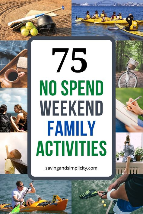 It's time to save money - no spend weekend ahead! Have you ever vowed to have a no spend weekend?  If you have you need this!  Discover exactly what a no spend weekend is.  How it's great for your budget and your bank account. Plus checkout this great list of 75 AMAZING  no spend weekend activities. No Spend Weekend, Cheap Family Activities, Family Weekend Activities, Family Activities Kindergarten, Frugal Homemaking, Family Activities Preschool, Free Family Activities, No Spend, Date Activities