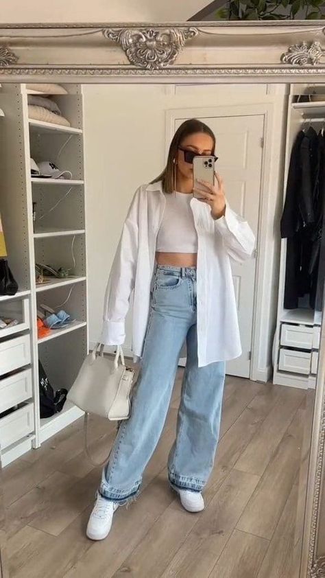 70+ Cute and Aesthetic Outfit Compilation Ideas. Get ideas for this month ahead. 😍 Hope you like it. (Link in Image) ✨💖. * * * * Disclaimer: *** Images are not mine. Credit in descriptions if known. All the credit goes to the picture owner. Thanks ❤️❤️ *** Oversized Jacket Outfit, White Jacket Outfit, Outfit Ideas March, White Tshirt Outfit, Casual White Shirt, Oversized Shirt Outfit, Cute And Aesthetic, Oversized White Shirt, White Shirt Outfits