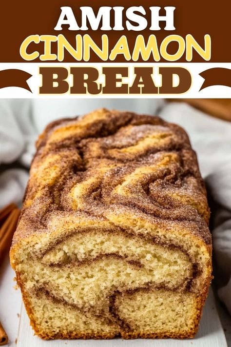 This old-fashioned Amish cinnamon bread is such a delicious treat! It's perfectly spiced and great for breakfast, a snack, or dessert. Breads With Buttermilk, Quick Artisan Bread Recipes, Streusel Bread Recipes, Amish Thanksgiving Recipes, Best Cinnamon Bread Recipe, Quick Breads For Bake Sale, Cinnamon Breakfast Bread, How To Make Cinnamon Bread, Breads For Bake Sales