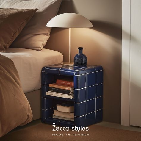 Unique and artistic✨ Experience the perfect fusion of art and utility with this nightstand, featuring vibrant glazed tiles that create a unique visual appeal. www.zeccastyles.com #nightstand #glazedtiles #tiles #zeccastyles Tiled Nightstand, Tile Nightstand, Tile Bedside Table, Tile Furniture Diy, Funky Nightstand, Unique Nightstand, Tile Furniture, Diy Side Table, Keramik Design