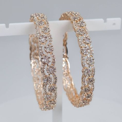 Rose Gold American Diamond Bangles. Cubic Zirconia Bangles, Bangles Set. Pair Of Bangles, Kangan. Bangles, Indian Pakistani Jewelry Four Bangles Set Gold, American Diamond Bangles, Indian Kangan, Antique Gold Kada, Gold Kangan, Bangles Collection, Gold Kada, Indian Rose, Minimalist Bangle