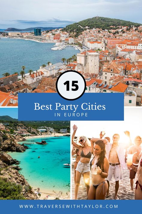 A list of the best Party Cities in Europe! All of the best European party destinations for club-hopping, bar crawls, beer tours, beach club parties, and more! Explore places like Mallorca, Ibiza, Amsterdam, and Monte-Carlo for the best European party cities for bachelor and bachelorette parties or just a good time! European Bachelorette Party, Europe Clubbing, Bachelor Party Destinations, Europe Beaches, City Breaks Europe, Bachelorette Party Destinations, Travel Through Europe, Beach Clubs, Best Party