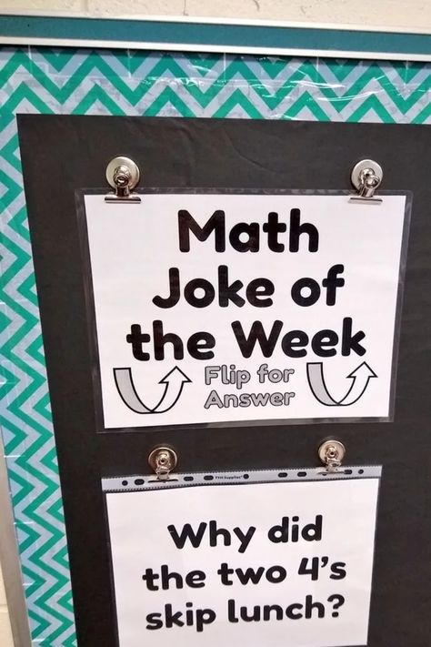 Junior High Math, Joke Of The Week, Sarah Carter, Math Bulletin Boards, High School Math Classroom, Math Classroom Decorations, High School Math Teacher, Math Coach, Middle School Math Classroom