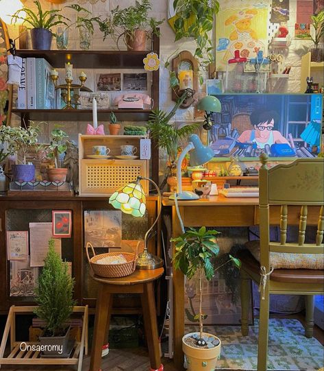 Ghibli Inspired Interior Design, Ghibli House Interior Aesthetic, Studio Ghibli Aesthetic Decor, Arrietty Inspired Room, Studio Ghibli Office Aesthetic, Ghibli Apartment Aesthetic, Ghibli Aesthetic Room Decor, Studio Ghibli Inspired Bedroom, Ghibli Interior Design