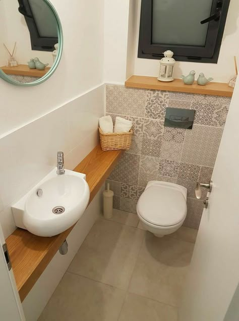 Toilet Opposite Sink Bathroom Layout, Small Half Bathrooms, Small Toilet Design, Small Downstairs Toilet, Toilet Room Decor, Wc Design, Bilik Air, Small Bathroom Layout, Small Toilet Room