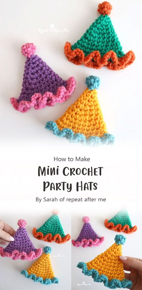 Party Hat Pattern, Birthday Crochet, Mushroom Amigurumi, Mini Party Hats, Crochet Party, Crochet Projects To Sell, Crochet Birthday, Hat Patterns Free, Crochet Hat Free