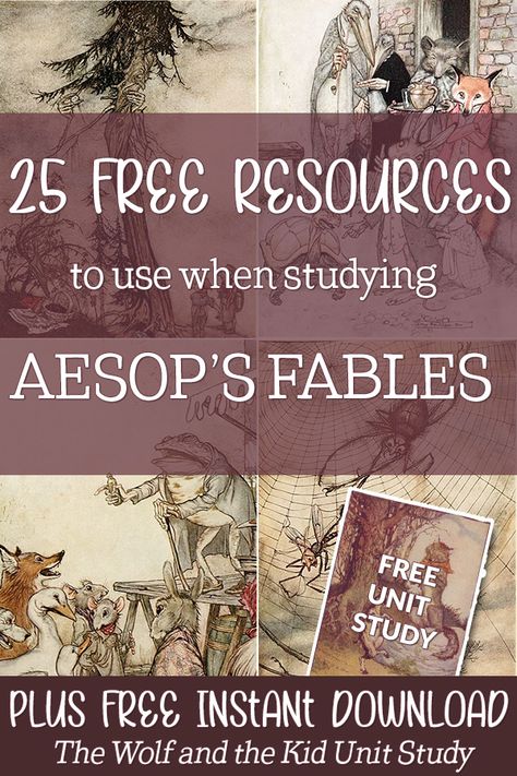 25 FREE Resources to Use When Studying Aesop's Fables PLUS FREE Instant Downlad of The Wold and the Kid Unit Study Aesops Fables Printables, Aesop's Fables Activities, Aesop's Fables For Kids, Teaching Fables, Teacher Necessities, Fables Activities, Teaching Literary Elements, Aesop Fables, Fable Books